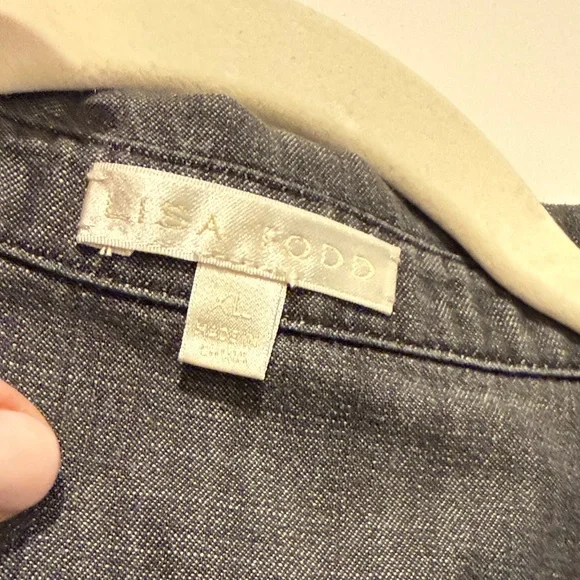 Lisa Todd Charcoal Button Down Shirt with Colorful Trim - Picture 2 of 6